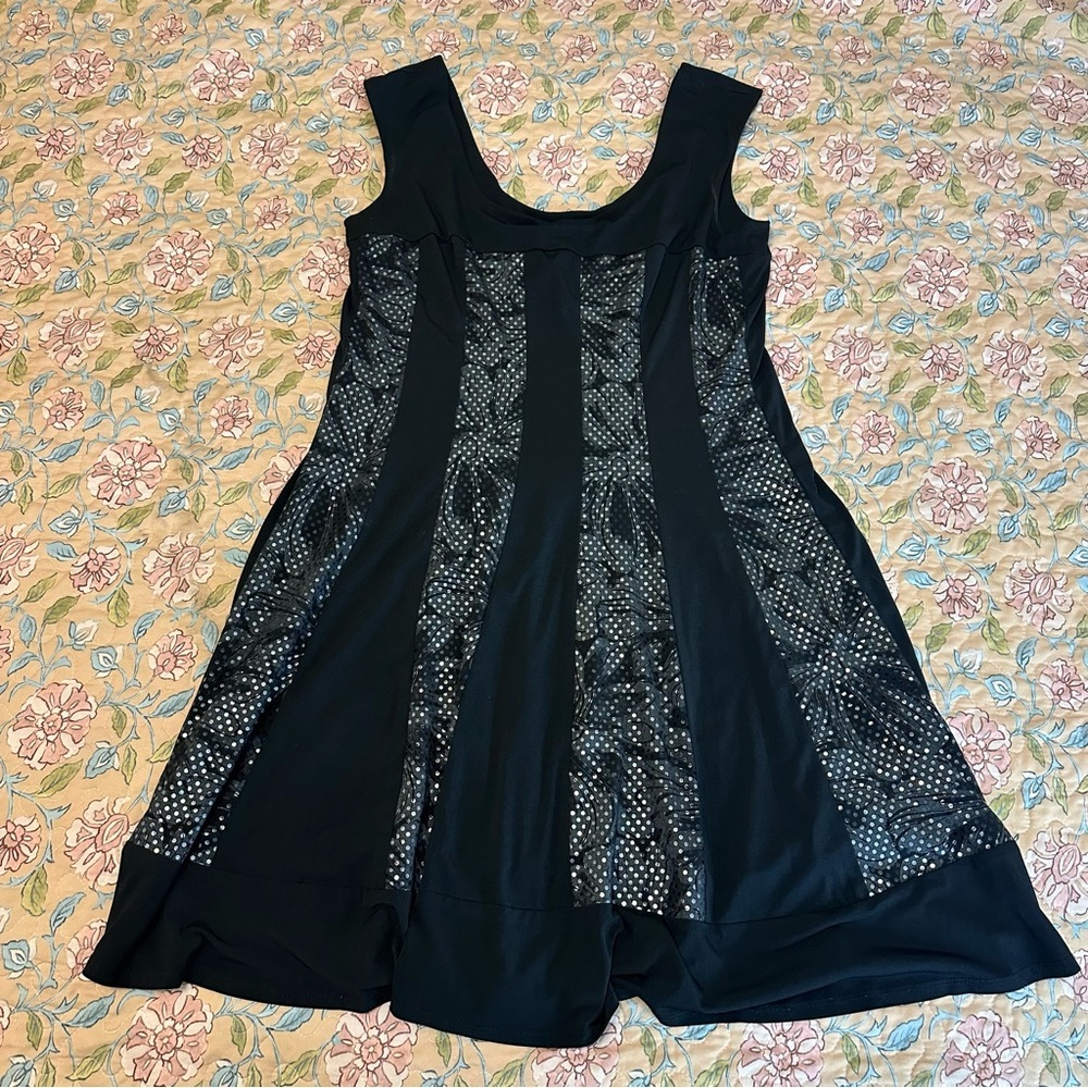 Connected Apparel Black Floral & Polka Dot Print Plus Size Women’s Dress